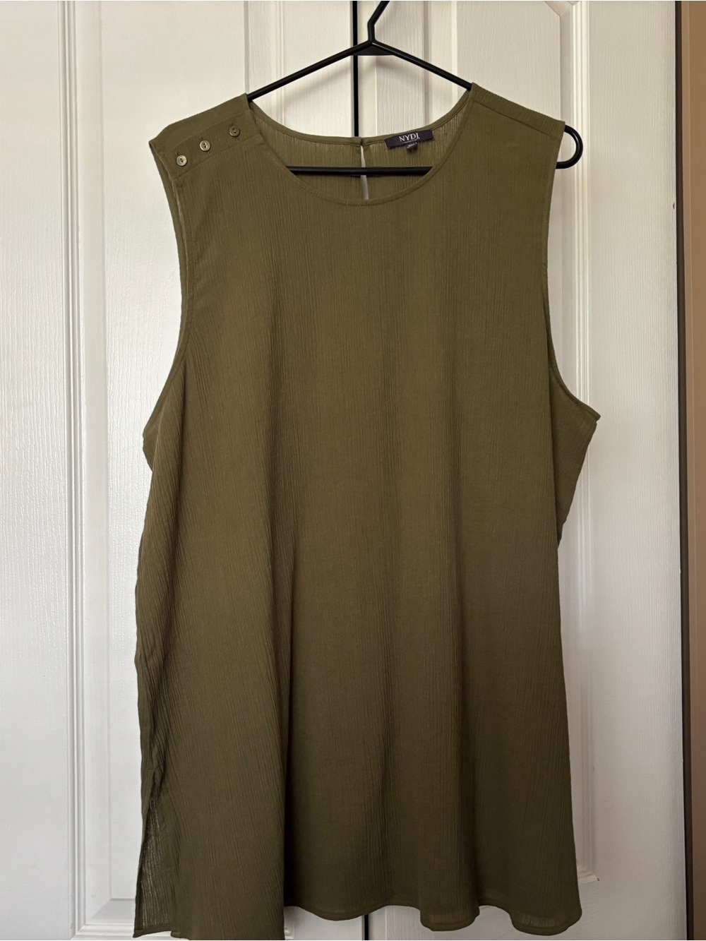 NYDJ Olive Sleeveless Button-Shoulder Tank